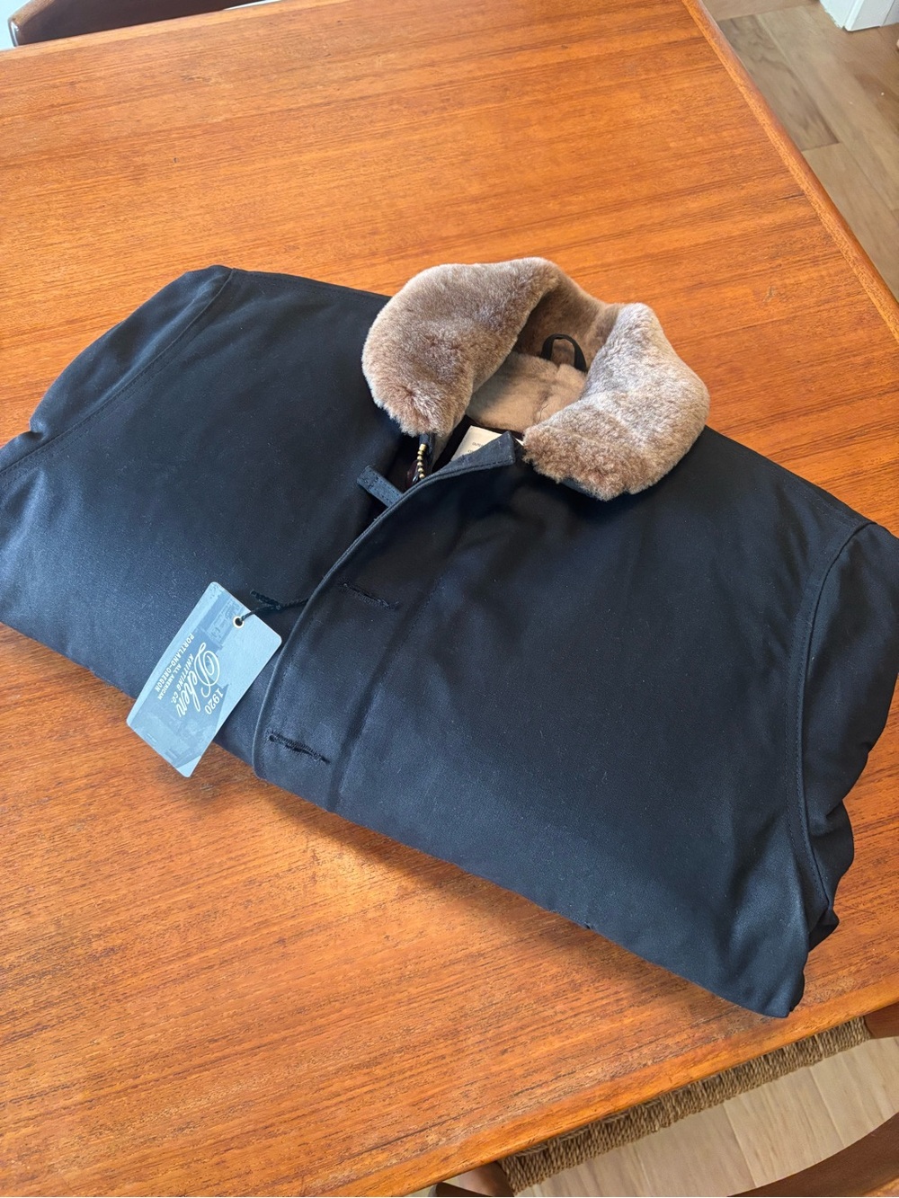Dehen 1920 brand N-1 Deck Jacket. Heavy waxed canvas. Authentic mouton lining.
